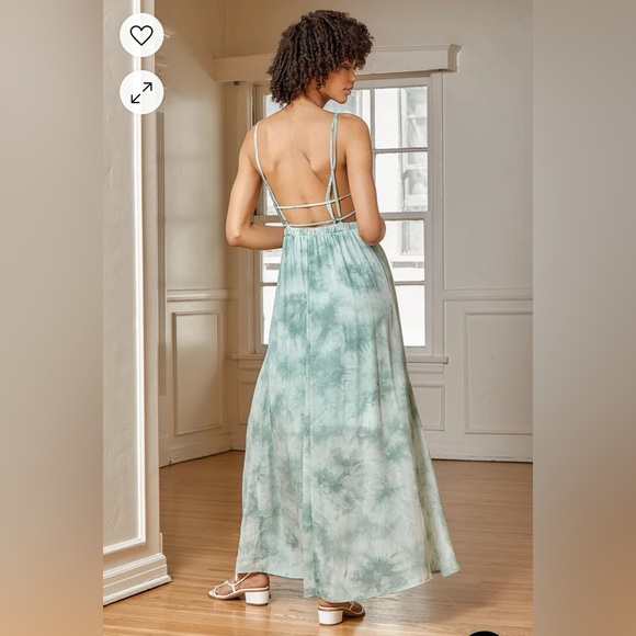 Lulu’s Lost in Paradise Sage Green Tie Dye Strappy Maxi Dress- Size Small - Picture 2 of 4